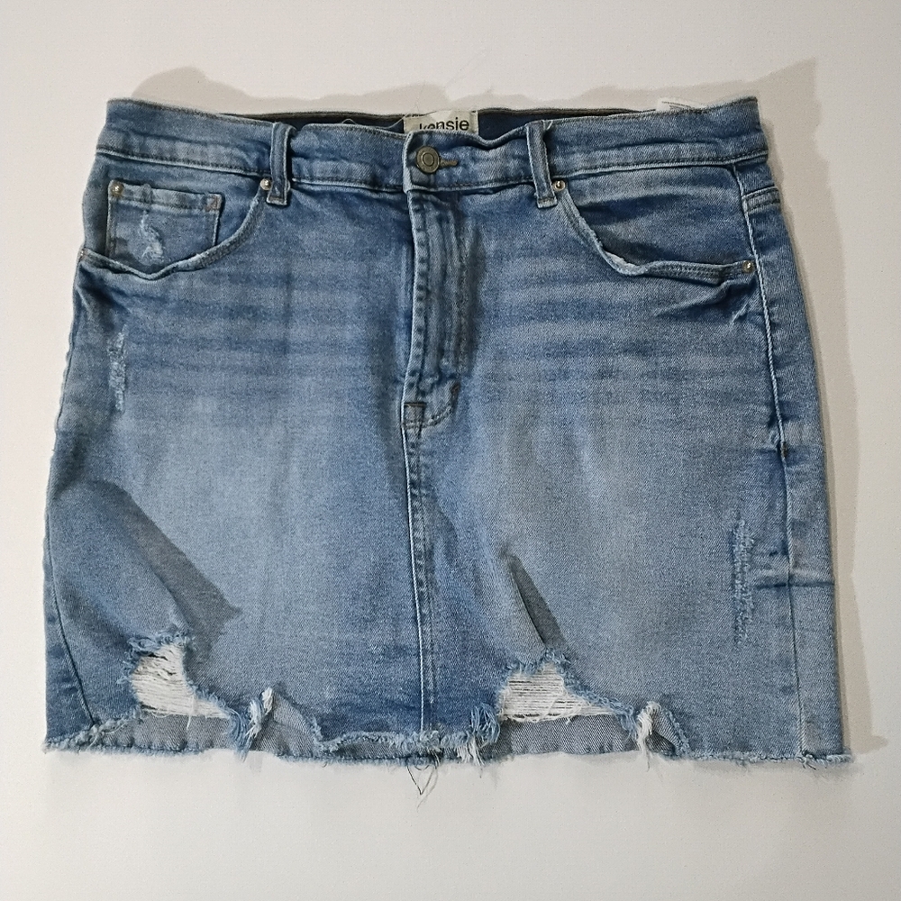 Kensie Jean Skirt‎ Womens 10 Vintage Luxe Light Wash Distressed Denim 90s Style